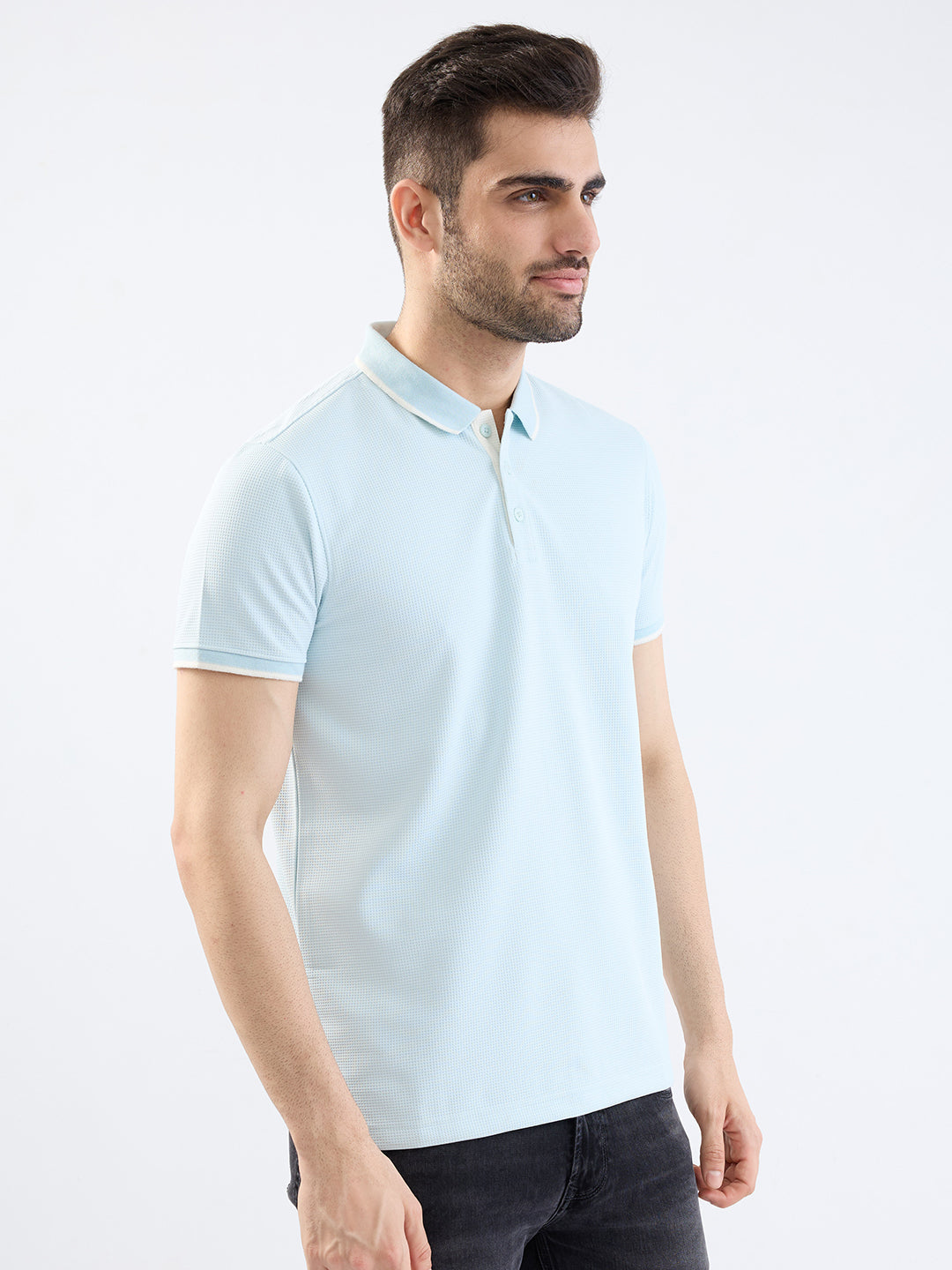 Spykar Soft Blue Slim Fit Casual T-Shirt For Men