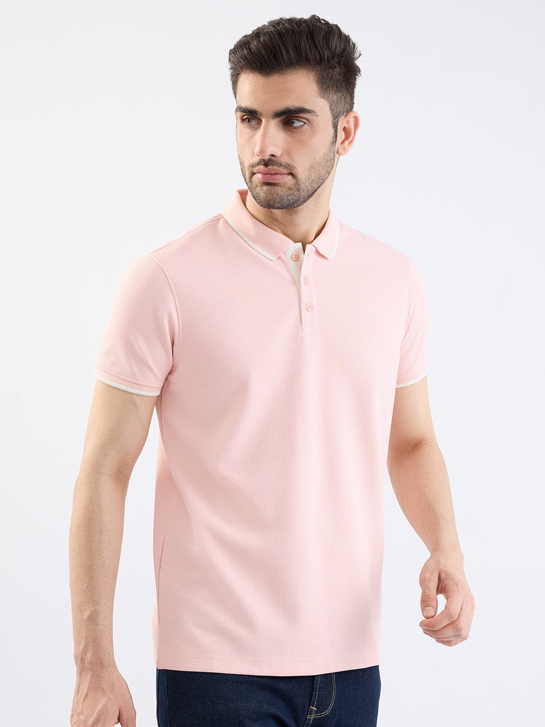 Spykar Soft Pink Slim Fit Casual T-Shirt For Men