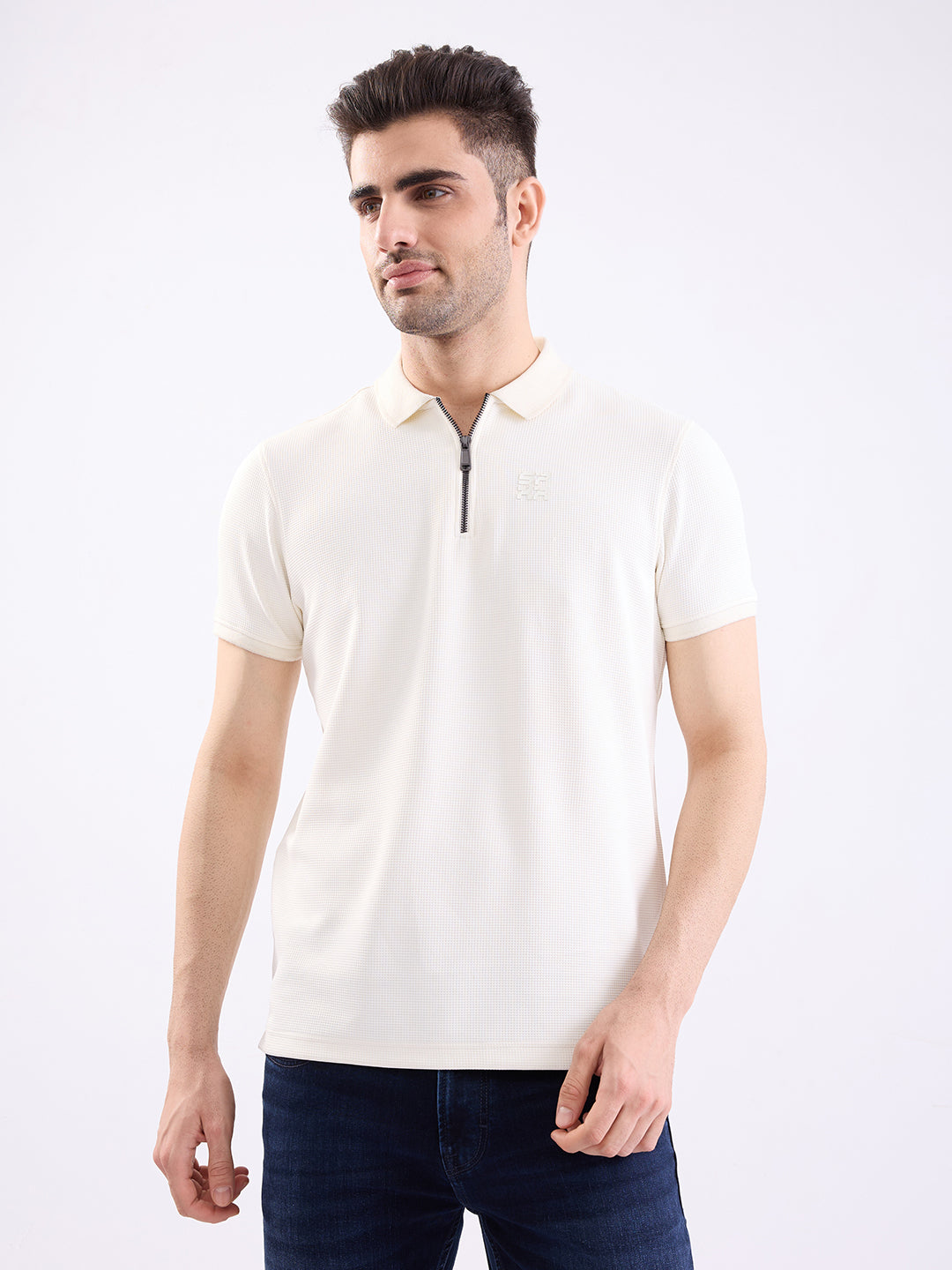 Spykar Off White Slim Fit Casual T-Shirt For Men