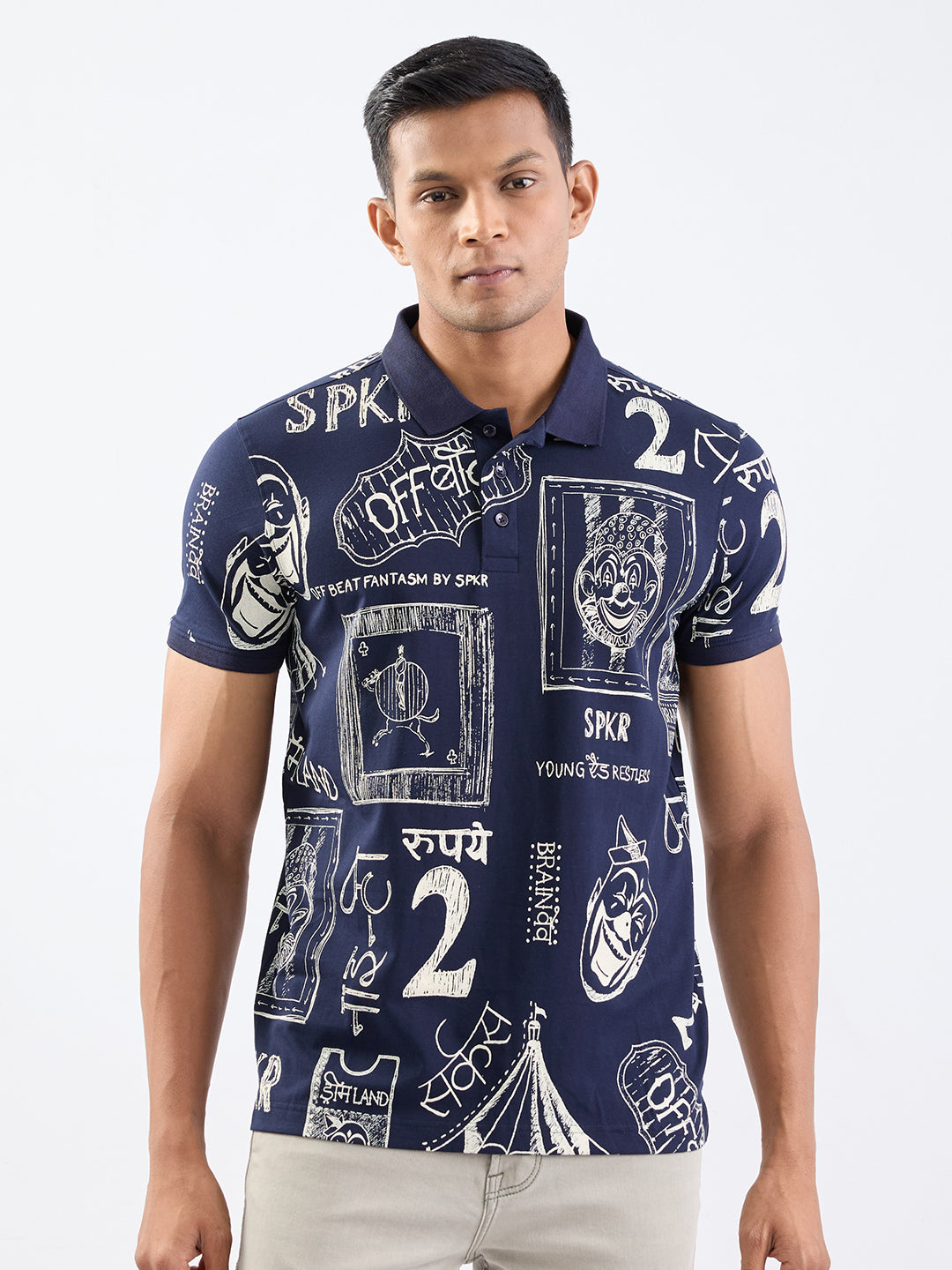 Spykar Navy Blue Slim Fit Casual T-Shirt For Men