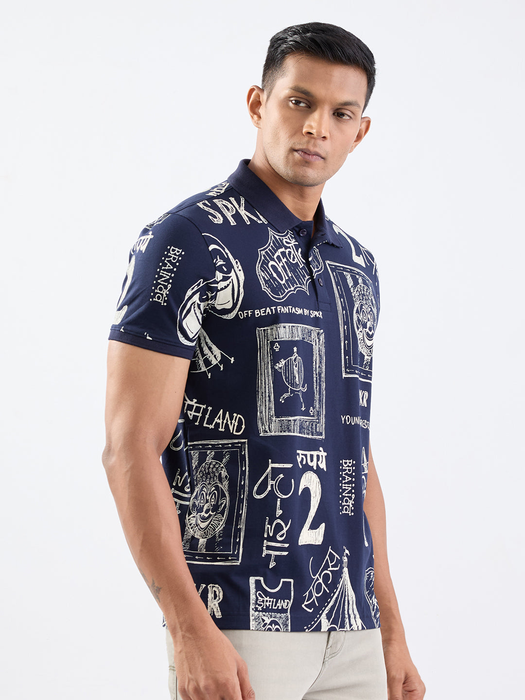 Spykar Navy Blue Slim Fit Casual T-Shirt For Men