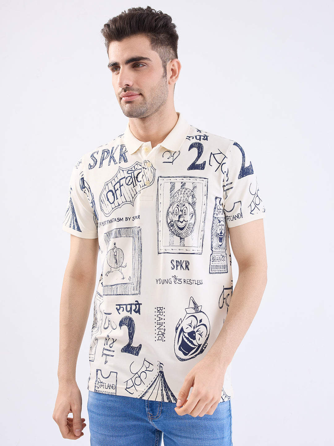 Spykar Off White Slim Fit Casual T-Shirt For Men