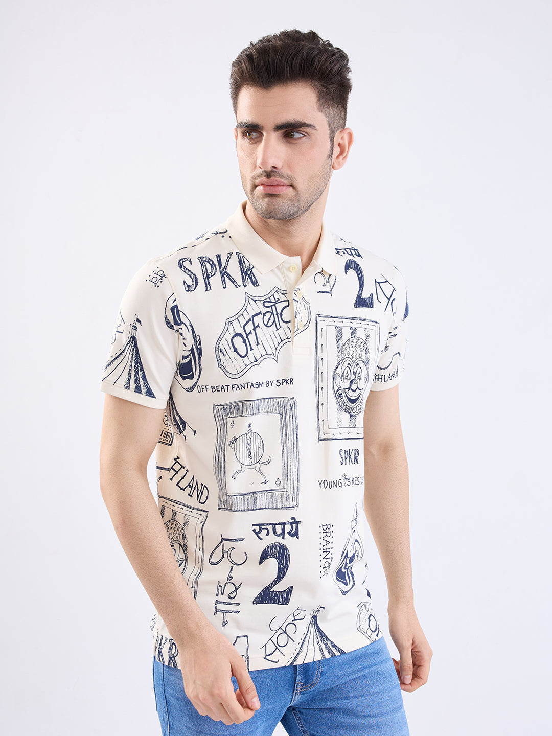 Spykar Off White Slim Fit Casual T-Shirt For Men