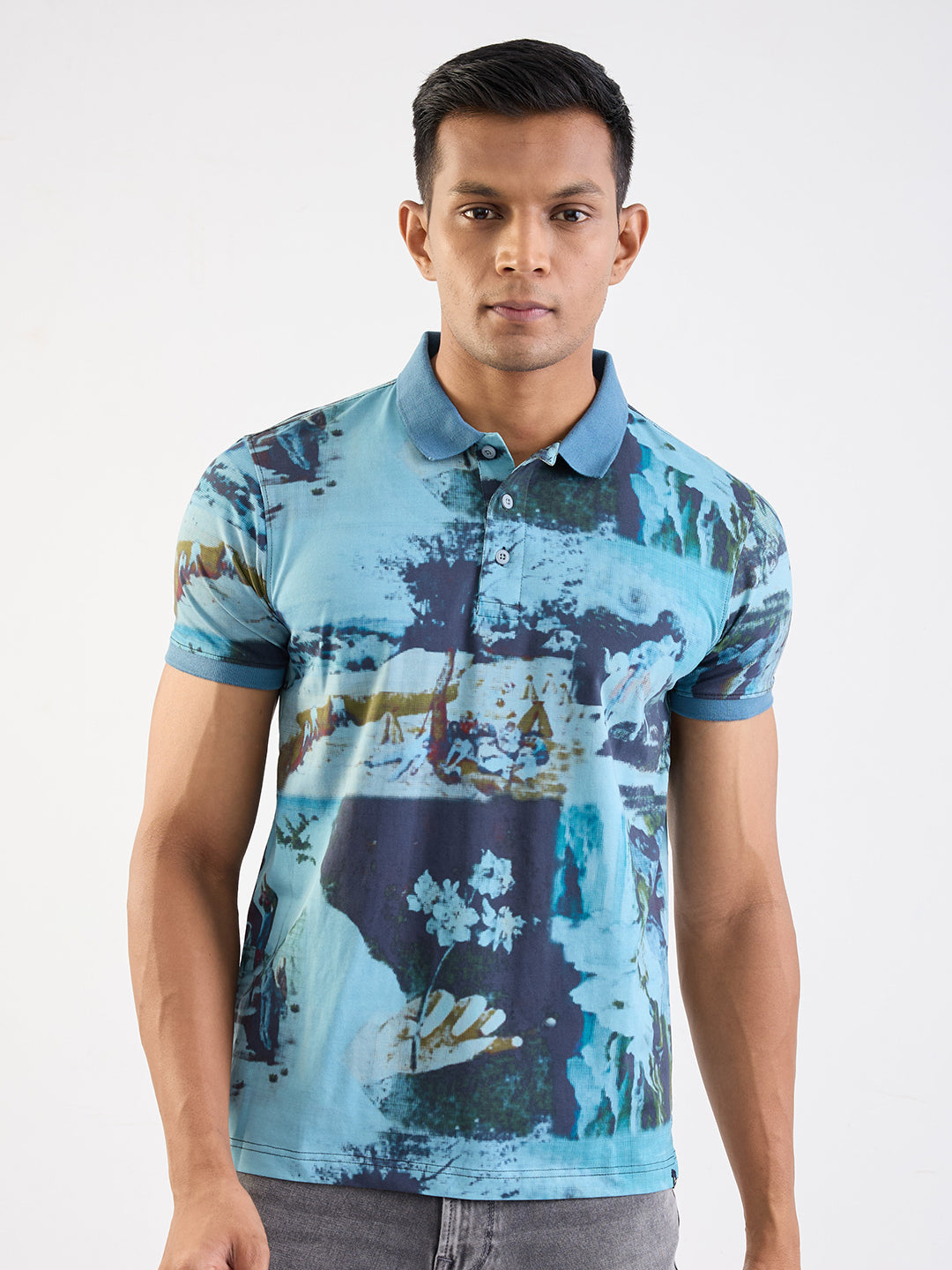 Spykar Cameo Blue Slim Fit Casual T-Shirt For Men