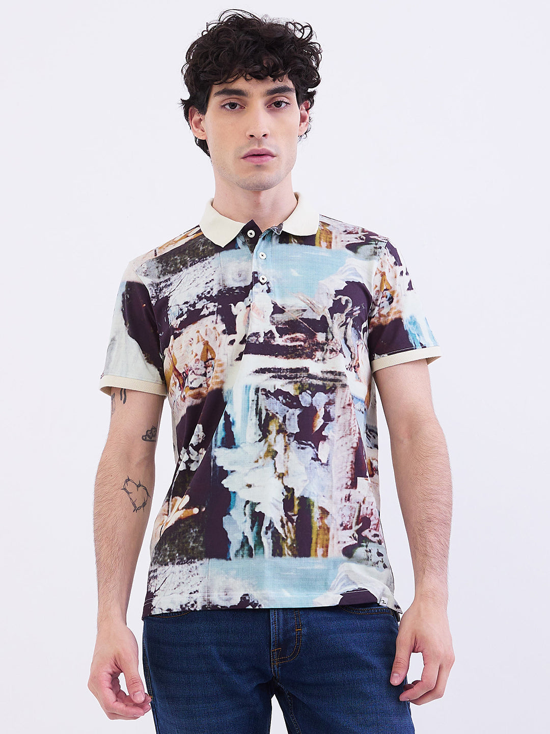 Spykar Off White Slim Fit Casual T-Shirt For Men