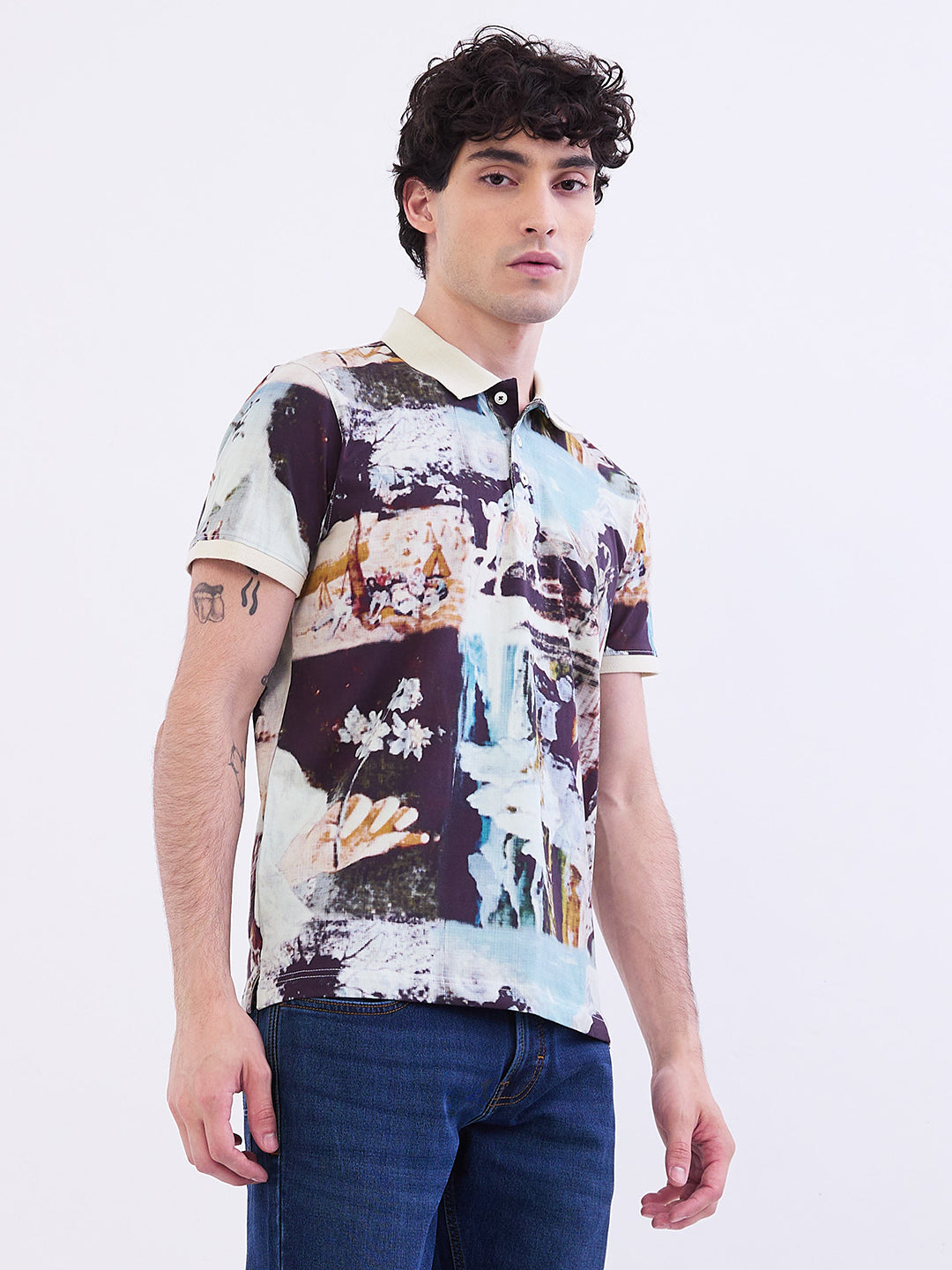 Spykar Off White Slim Fit Casual T-Shirt For Men