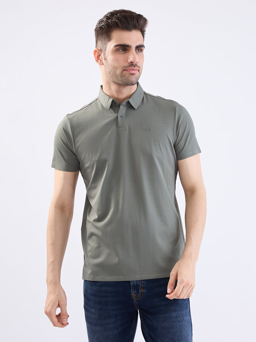 Spykar Thyme Green Slim Fit Casual T-Shirt For Men