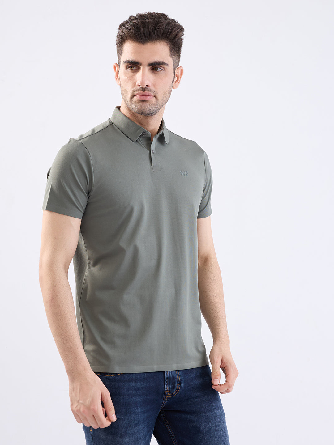 Spykar Thyme Green Slim Fit Casual T-Shirt For Men
