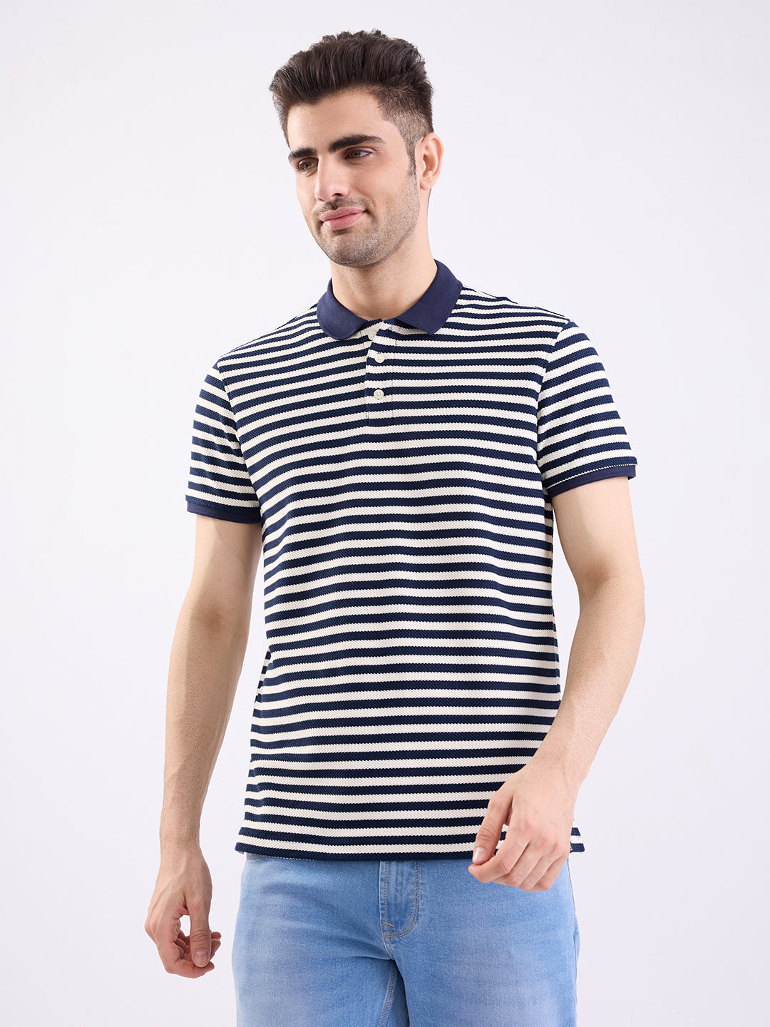 Spykar Navy Blue Slim Fit Casual T-Shirt For Men