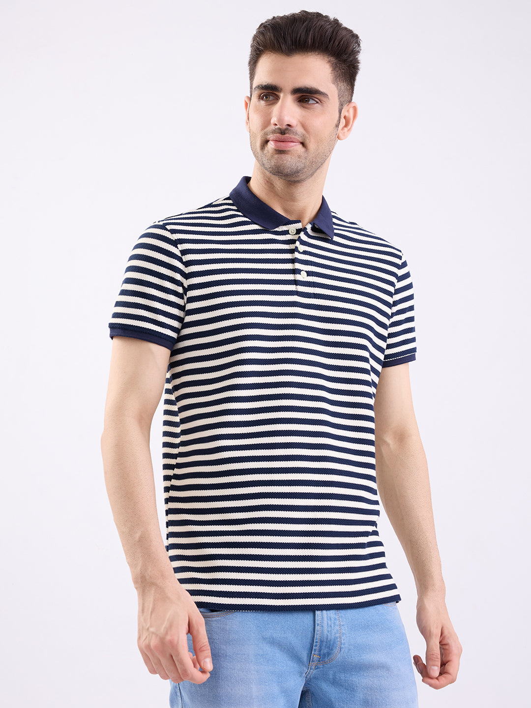 Spykar Navy Blue Slim Fit Casual T-Shirt For Men