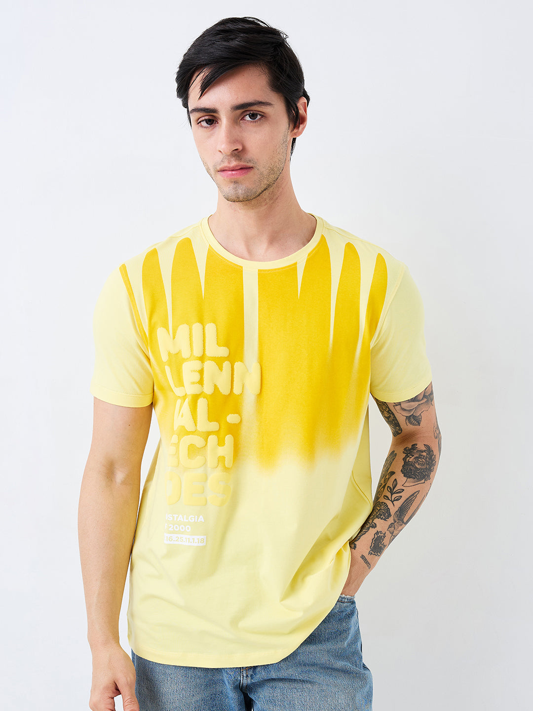 Spykar Yellow Slim Fit Solid Half Sleeve T-Shirt For Men
