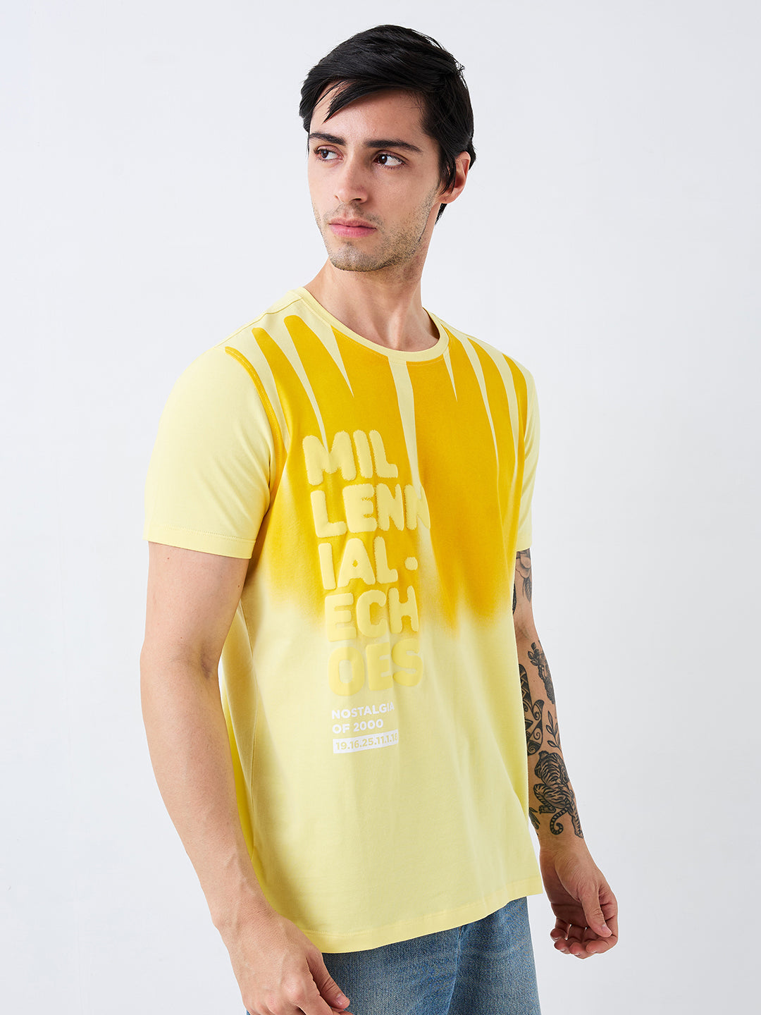 Spykar Yellow Slim Fit Solid Half Sleeve T-Shirt For Men