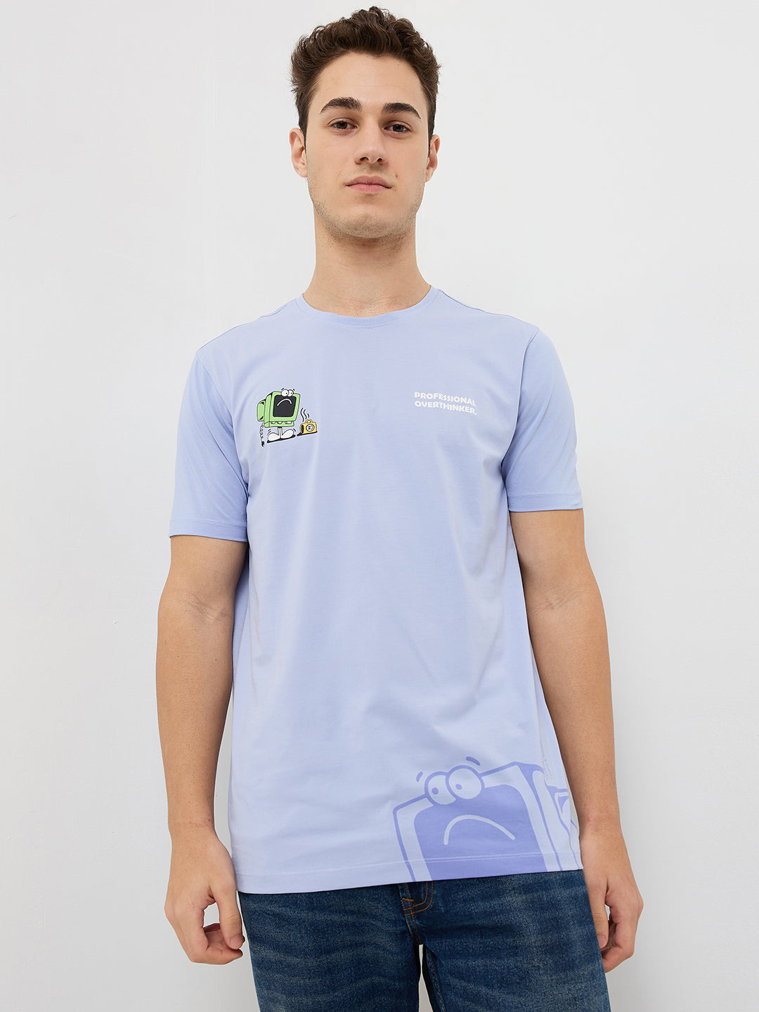 Spykar Blue Slim Fit Solid Half Sleeve T-Shirt For Men