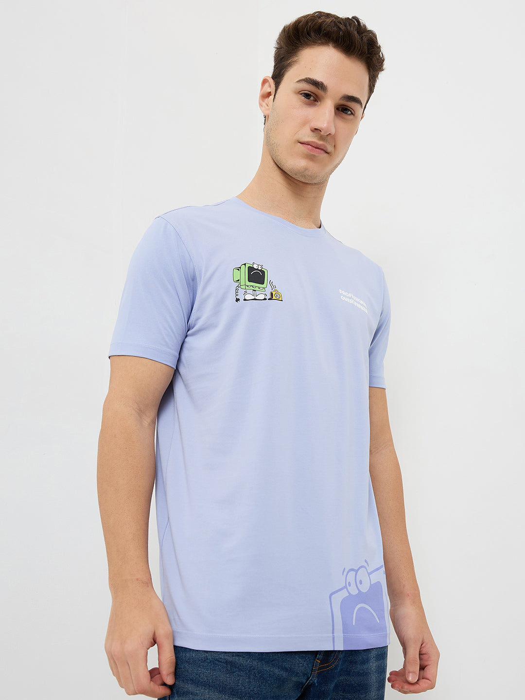 Spykar Blue Slim Fit Solid Half Sleeve T-Shirt For Men