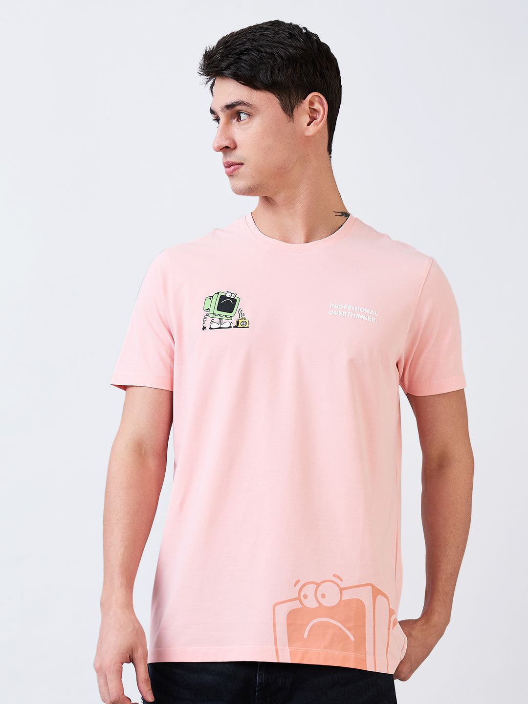 Spykar Pink Slim Fit Solid Half Sleeve T-Shirt For Men
