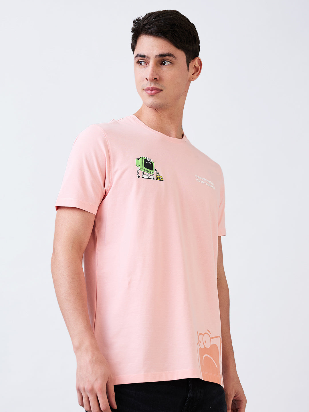 Spykar Pink Slim Fit Solid Half Sleeve T-Shirt For Men
