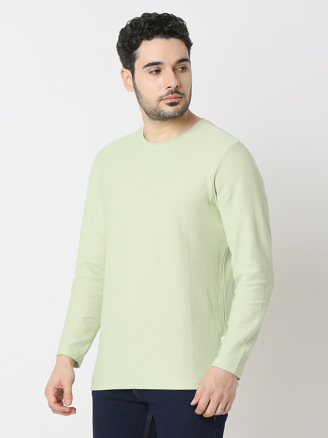 Spykar Dustypistagreen Cotton Poly Slim Fit T-Shirts For Men