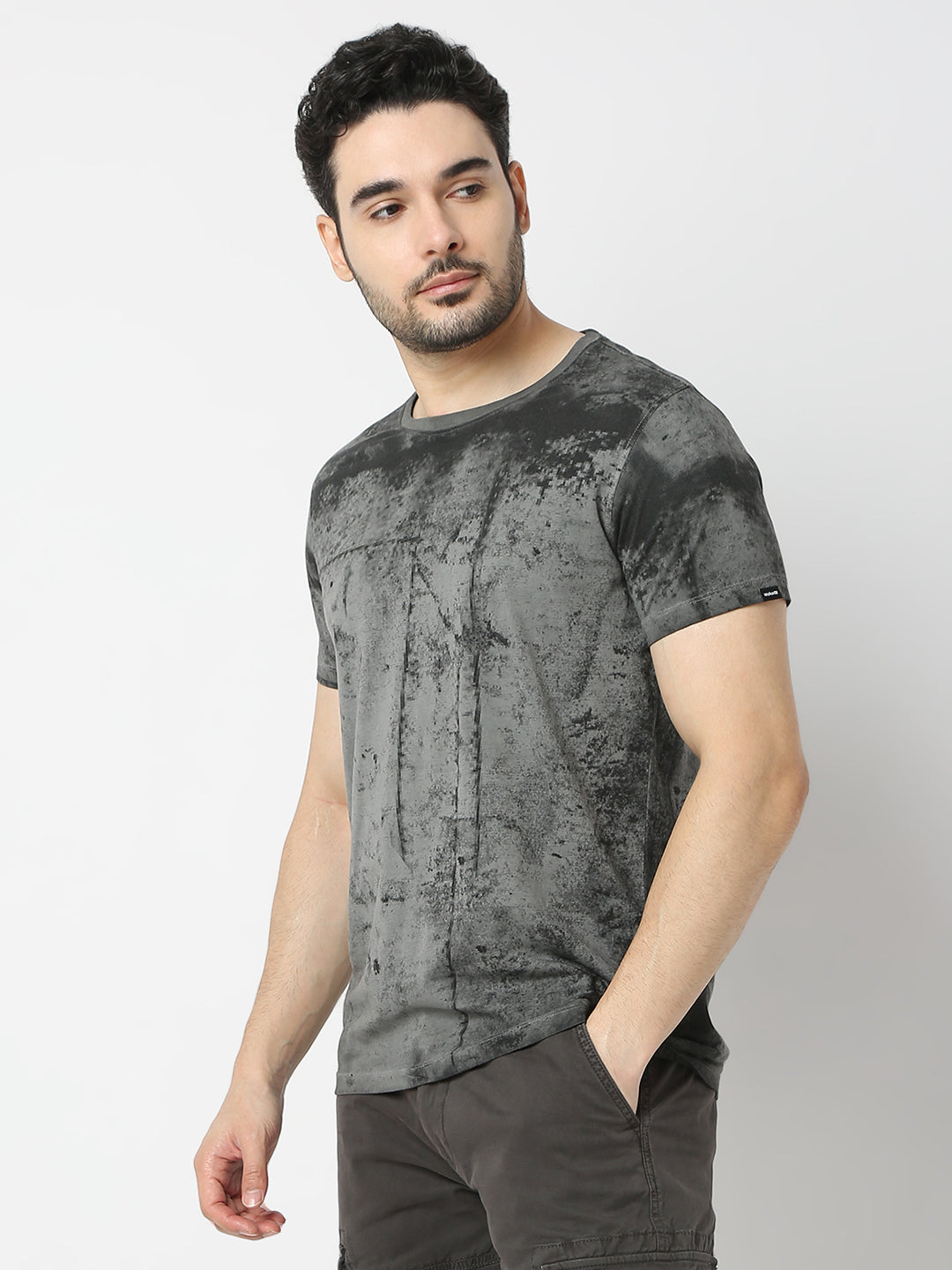 Spykar Cement Grey Cotton Half Sleeve T-shirt For Men