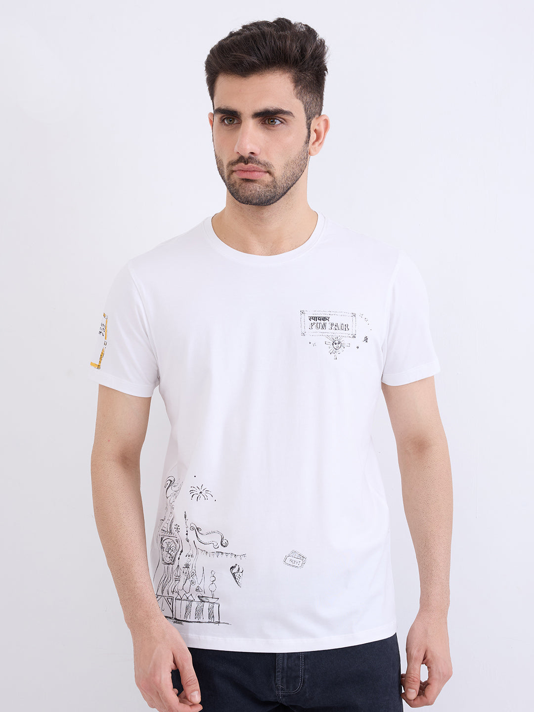 Spykar White Slim Fit Casual T-Shirt For Men