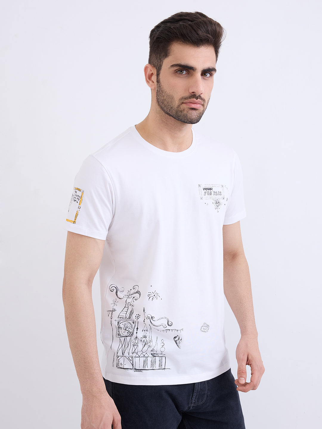 Spykar White Slim Fit Casual T-Shirt For Men