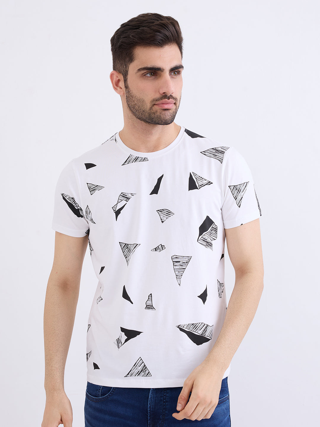 Spykar White Slim Fit Casual T-Shirt For Men