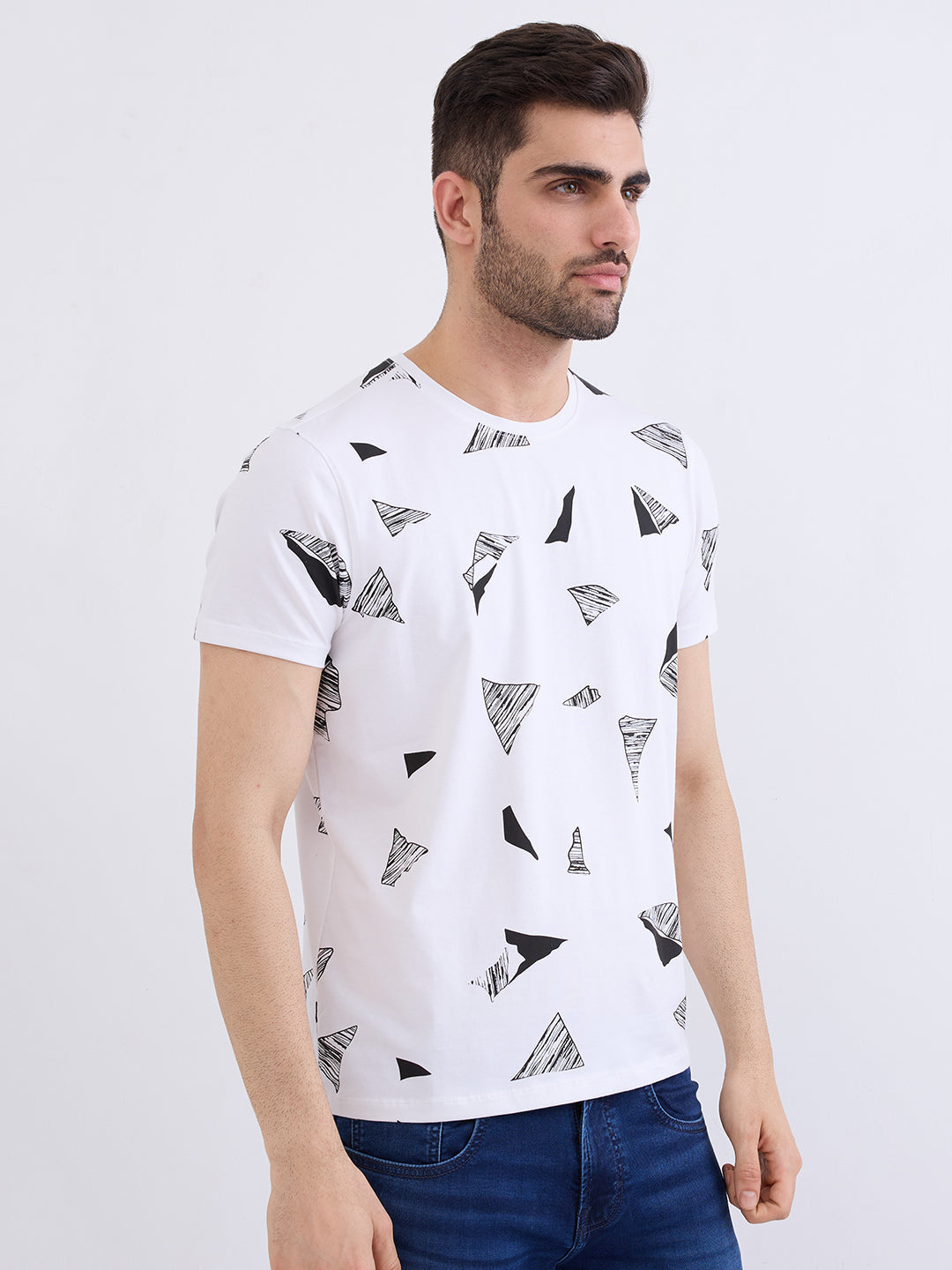 Spykar White Slim Fit Casual T-Shirt For Men