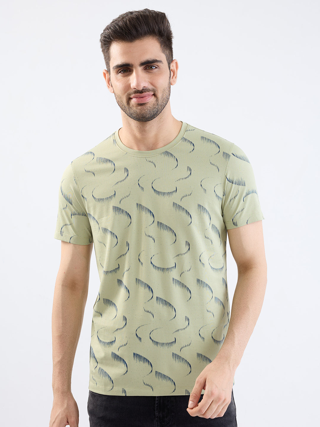 Spykar Lint Green Slim Fit Casual T-Shirt For Men