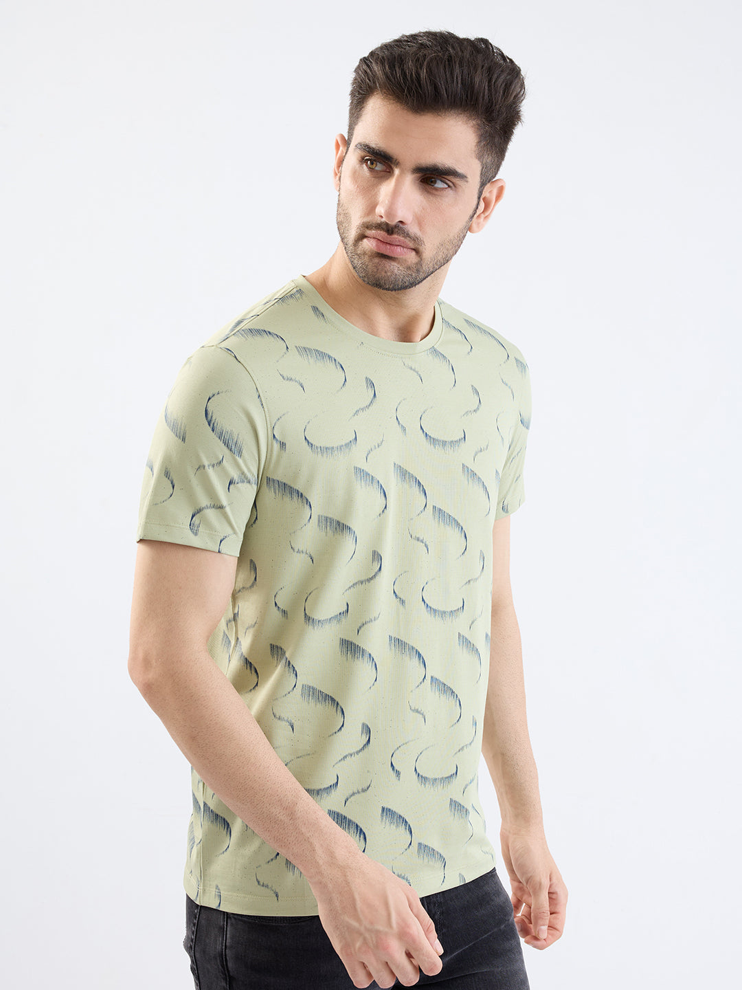 Spykar Lint Green Slim Fit Casual T-Shirt For Men