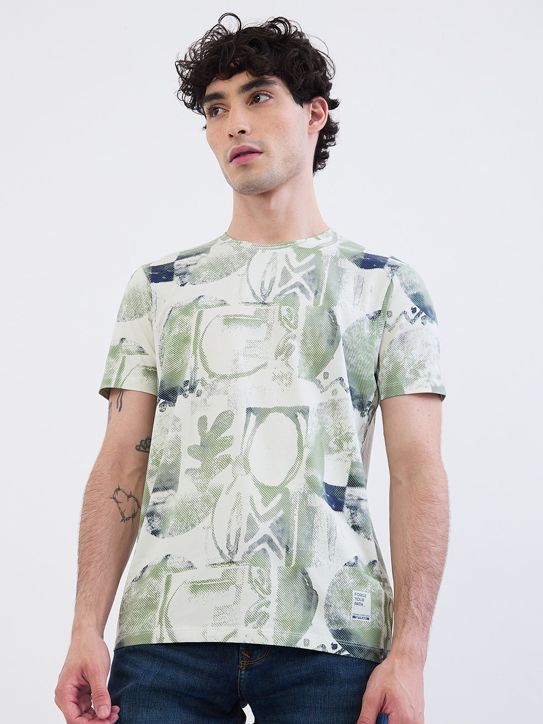 Spykar Off White Slim Fit Casual T-Shirt For Men