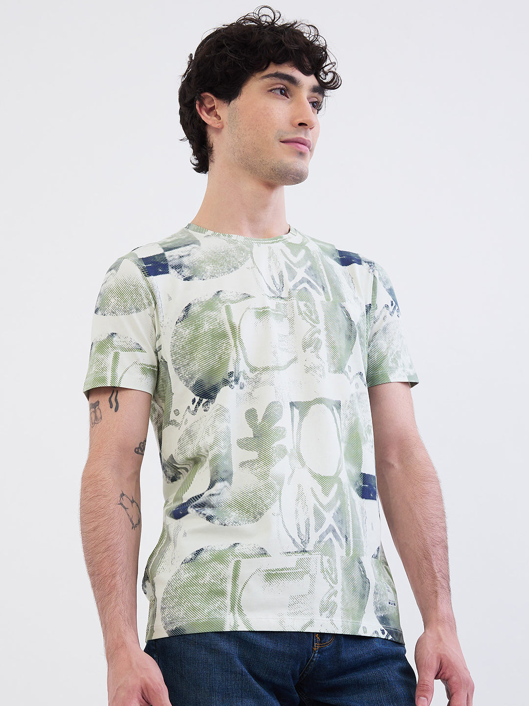 Spykar Off White Slim Fit Casual T-Shirt For Men