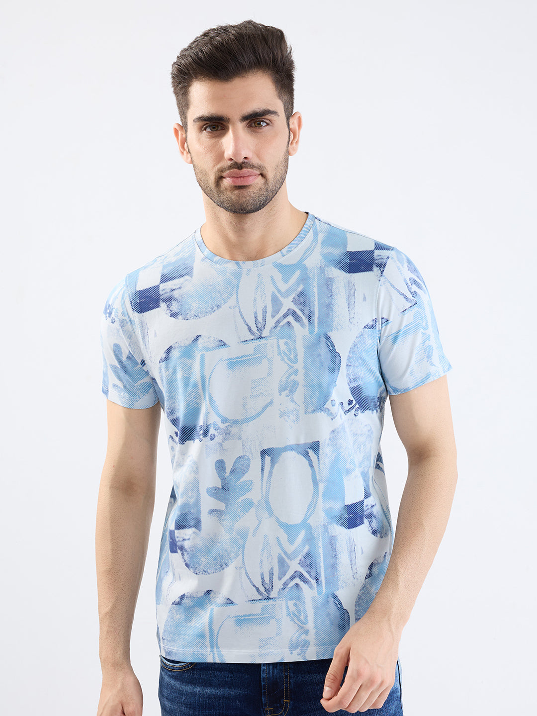 Spykar Silver Grey Slim Fit Casual T-Shirt For Men