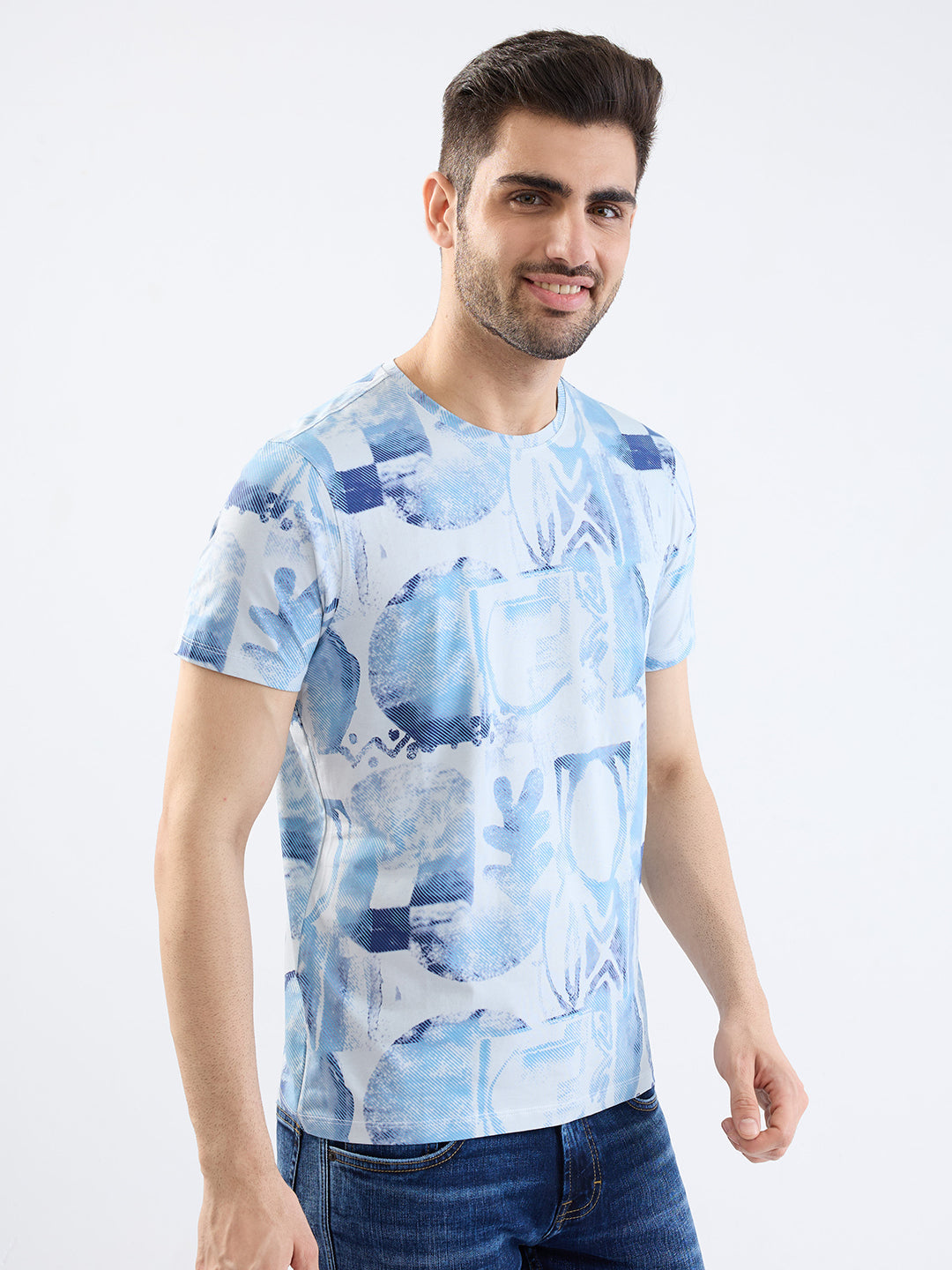 Spykar Silver Grey Slim Fit Casual T-Shirt For Men