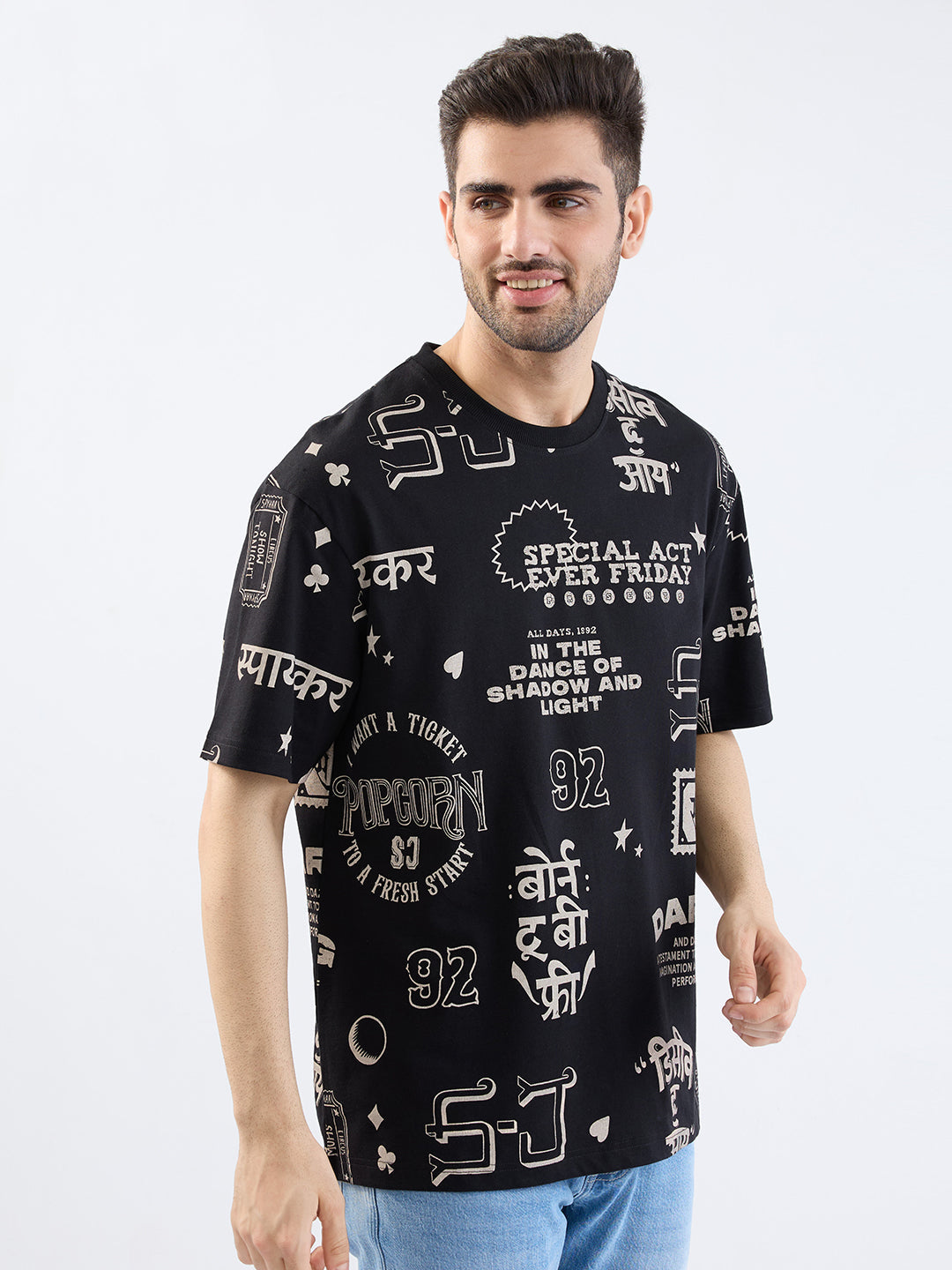 Spykar Black Comfort Fit Casual T-Shirt For Men