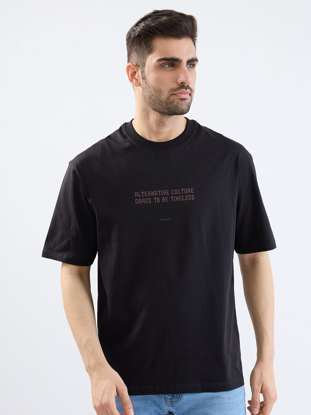 Spykar Black Comfort Fit Casual T-Shirt For Men