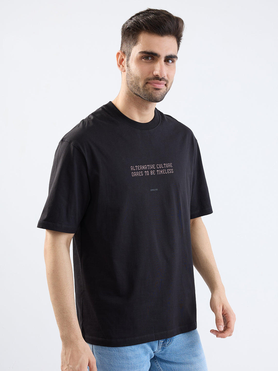 Spykar Black Comfort Fit Casual T-Shirt For Men