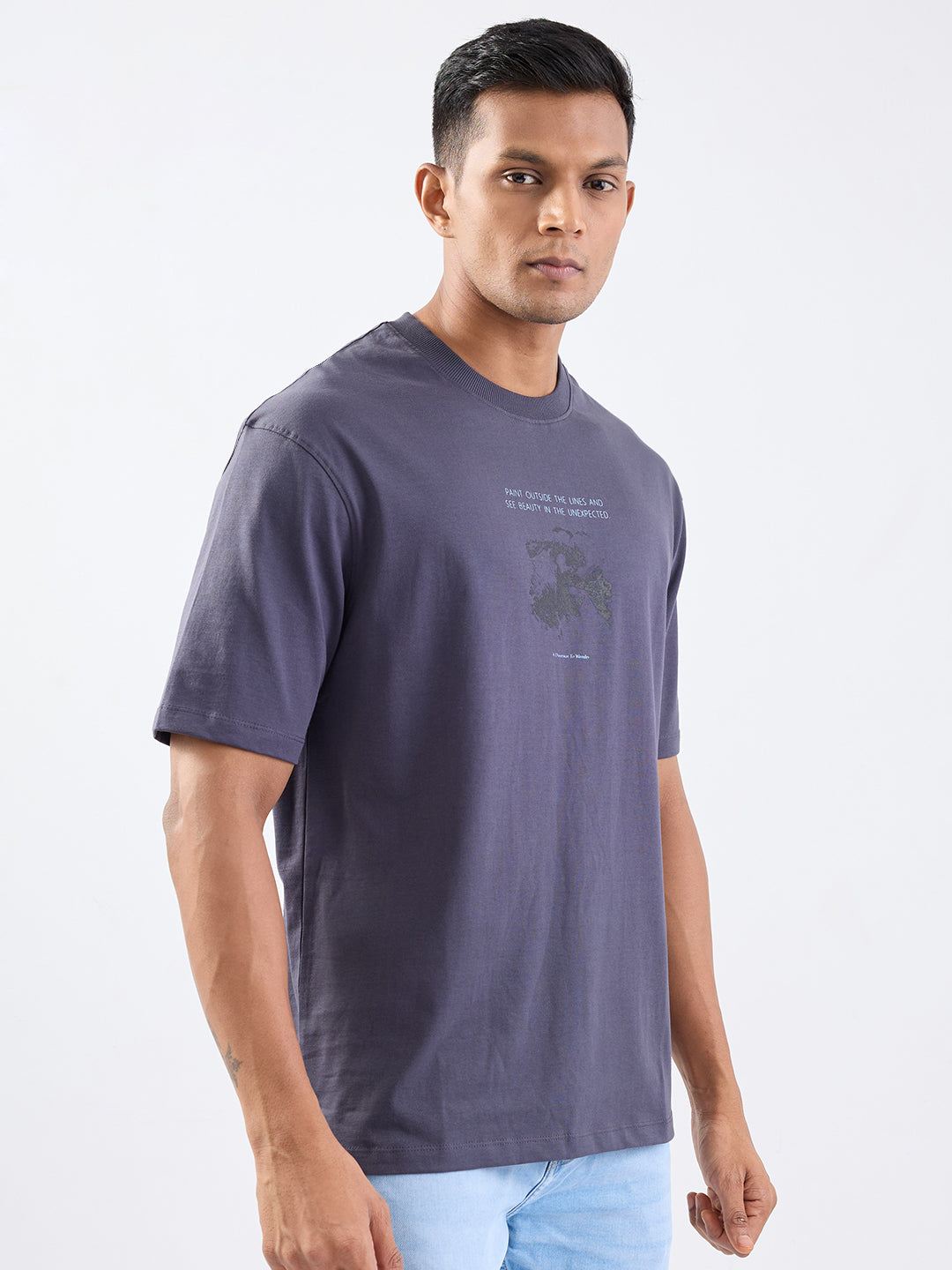 Spykar Slate Grey Comfort Fit Casual T-Shirt For Men