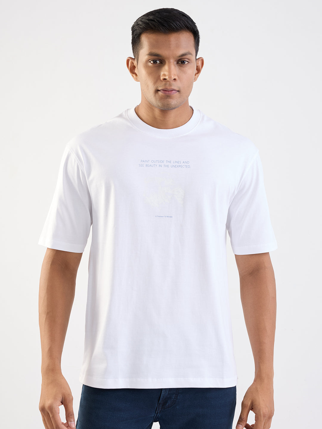 Spykar White Comfort Fit Casual T-Shirt For Men