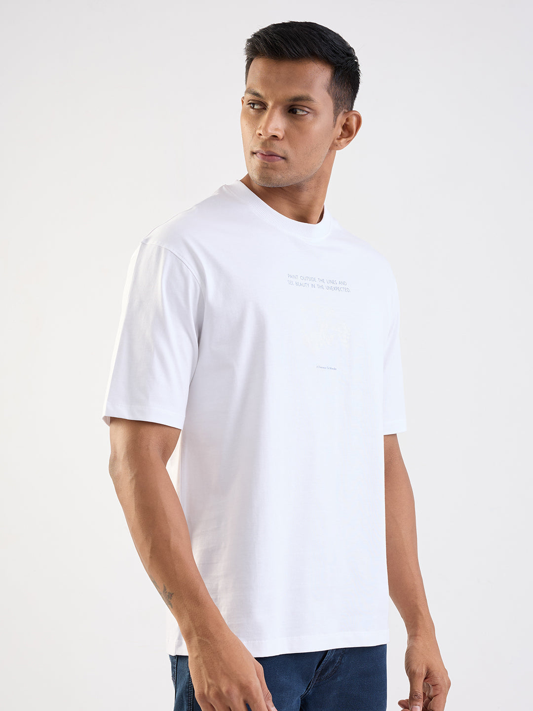 Spykar White Comfort Fit Casual T-Shirt For Men