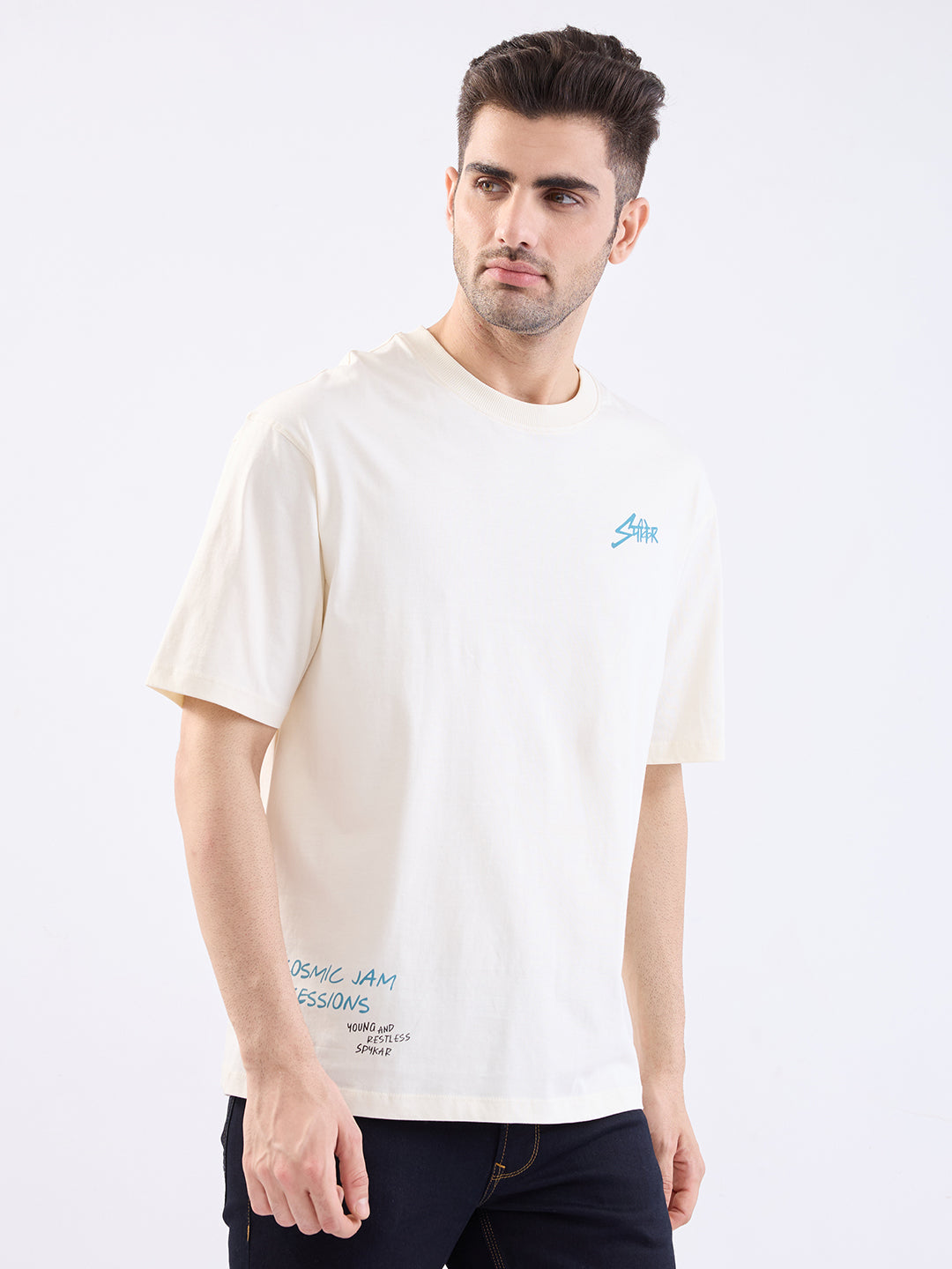 Spykar Off White Comfort Fit Casual T-Shirt For Men