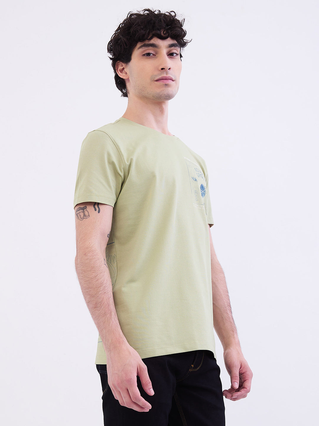 Spykar Lint Green Slim Fit Casual T-Shirt For Men