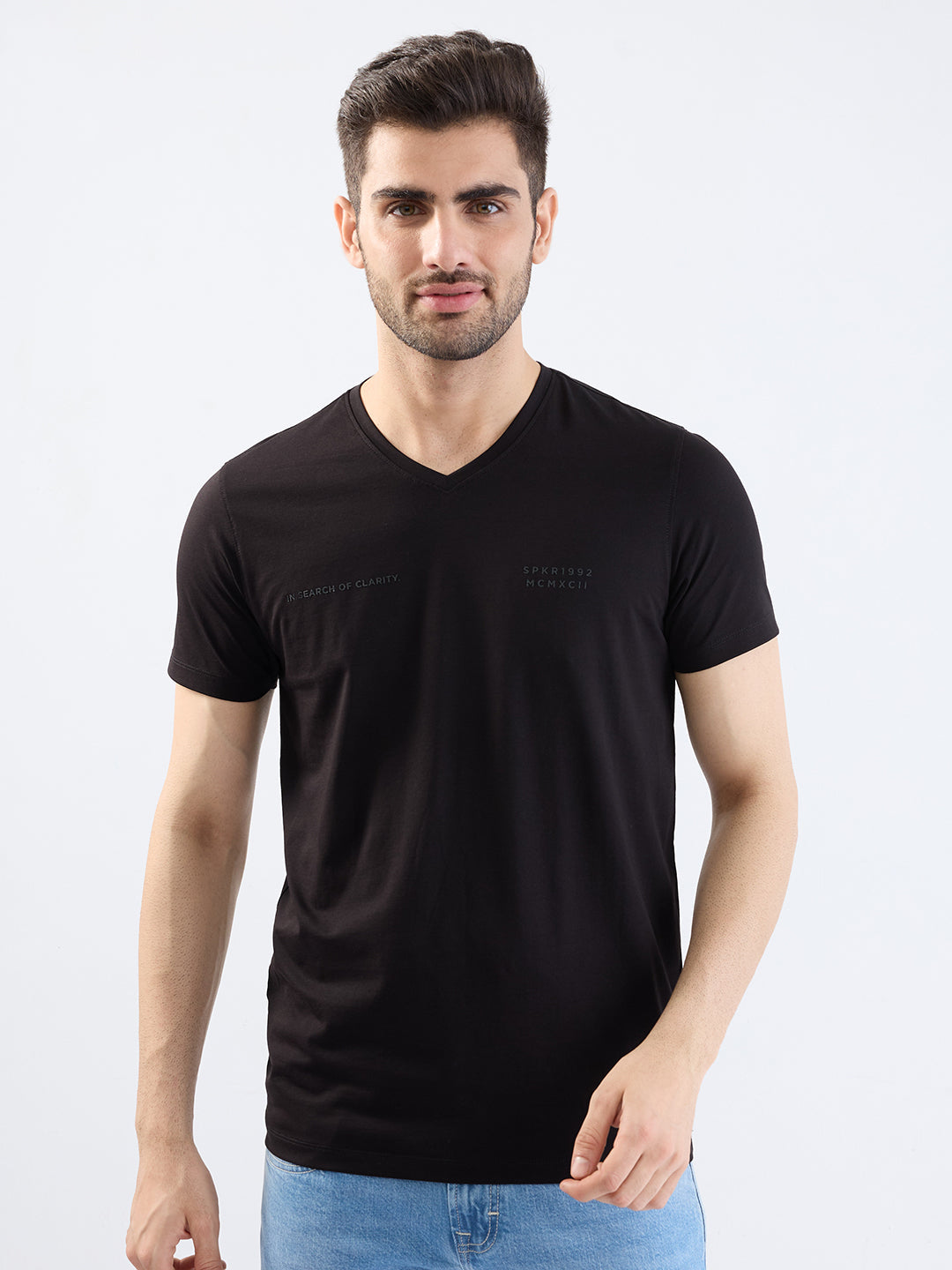 Spykar Black Slim Fit Casual T-Shirt For Men