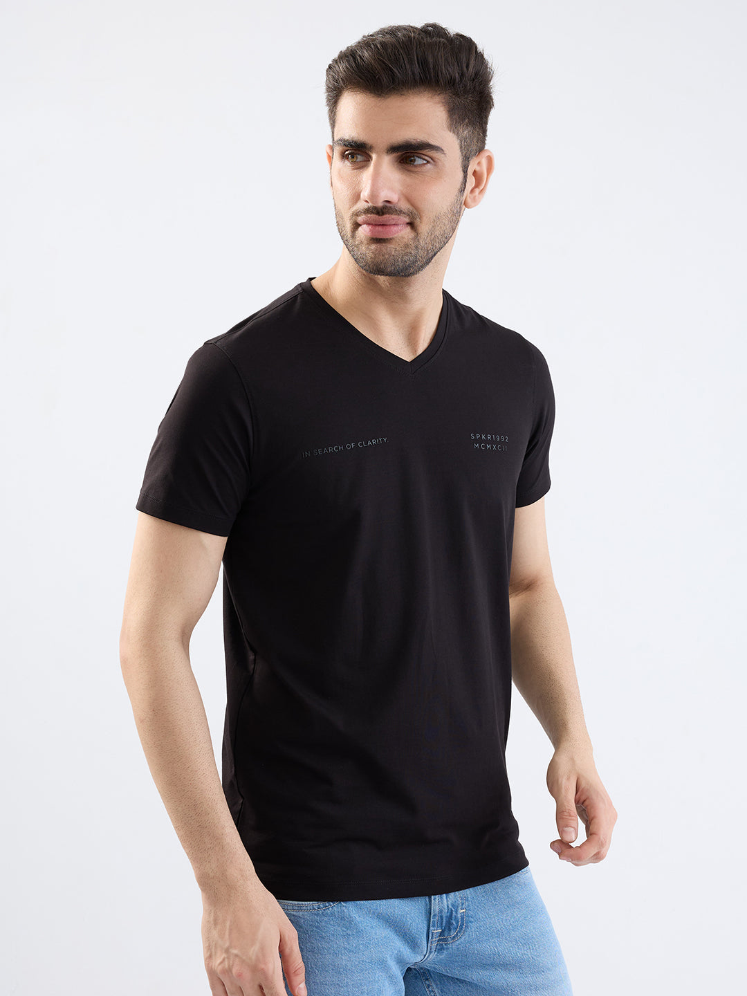 Spykar Black Slim Fit Casual T-Shirt For Men