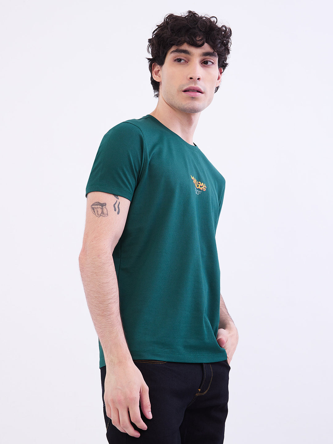 Spykar Botanical Green Slim Fit Casual T-Shirt For Men