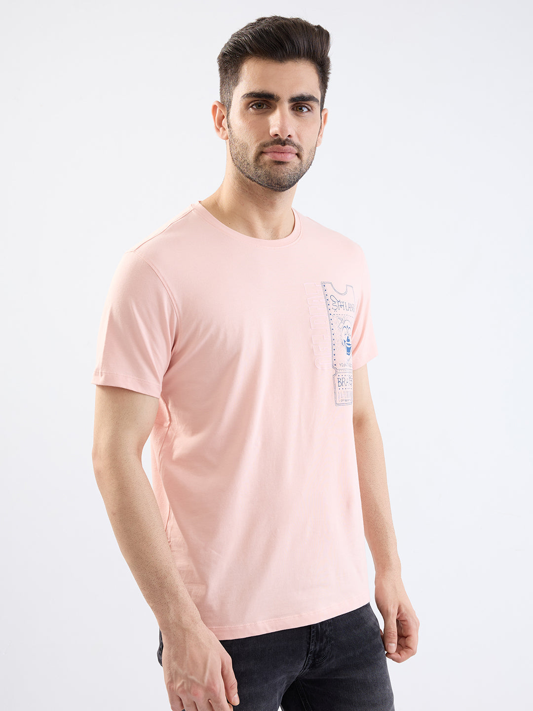 Spykar Soft Pink Slim Fit Casual T-Shirt For Men