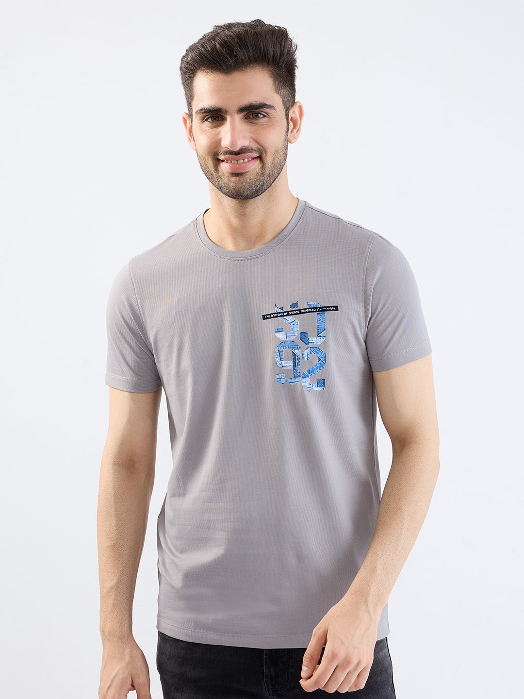 Spykar Silver Grey Slim Fit Casual T-Shirt For Men