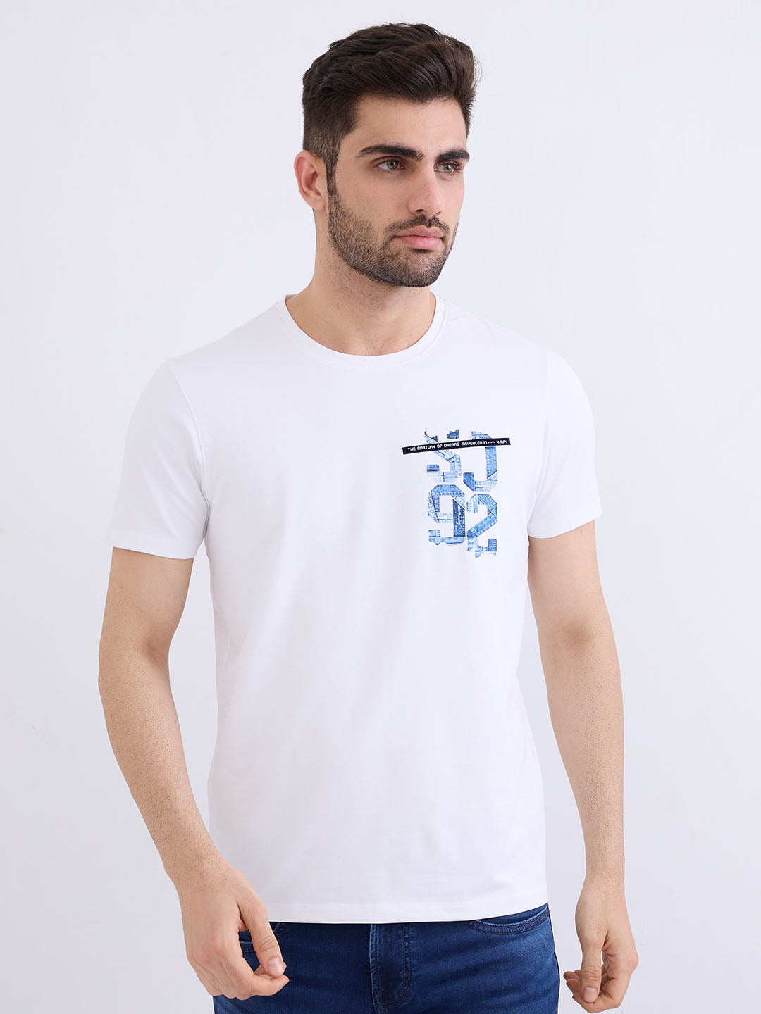 Spykar White Slim Fit Casual T-Shirt For Men