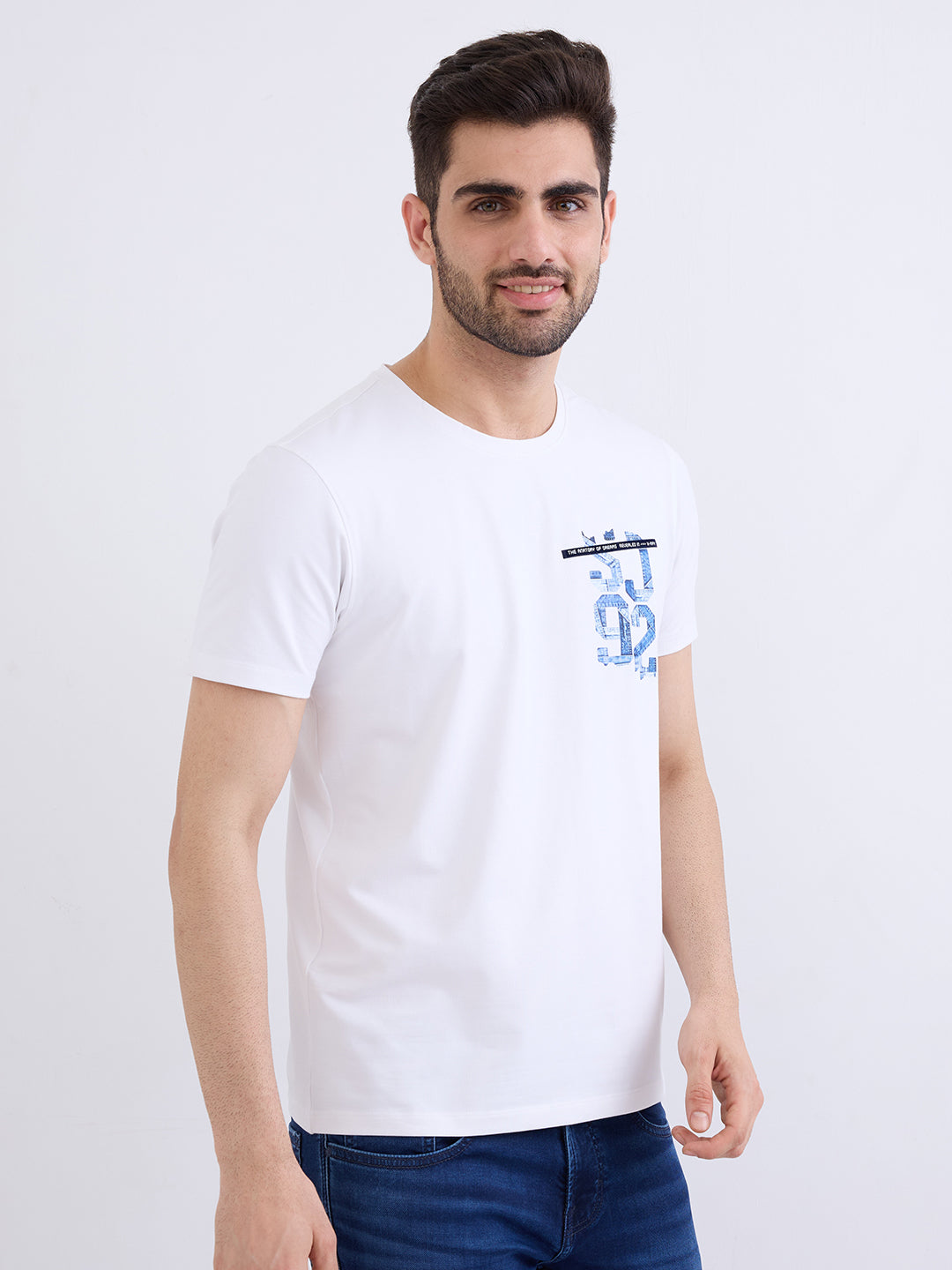 Spykar White Slim Fit Casual T-Shirt For Men