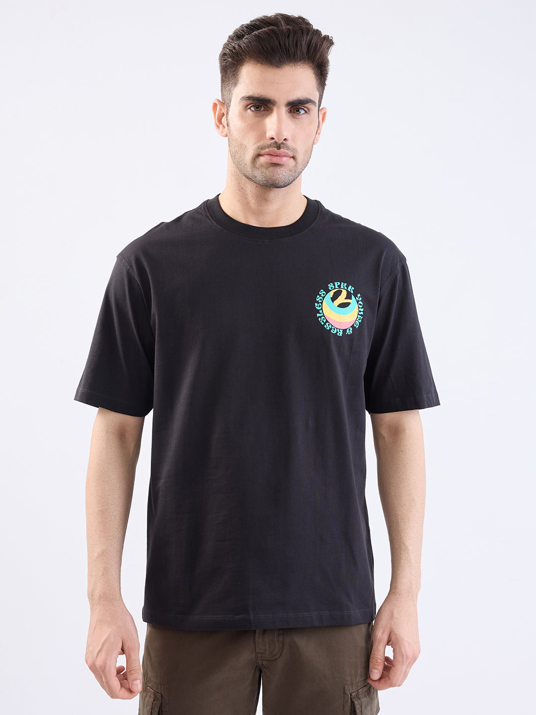 Spykar Black Comfort Fit Casual T-Shirt For Men