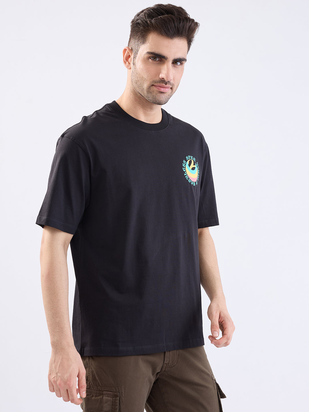 Spykar Black Comfort Fit Casual T-Shirt For Men