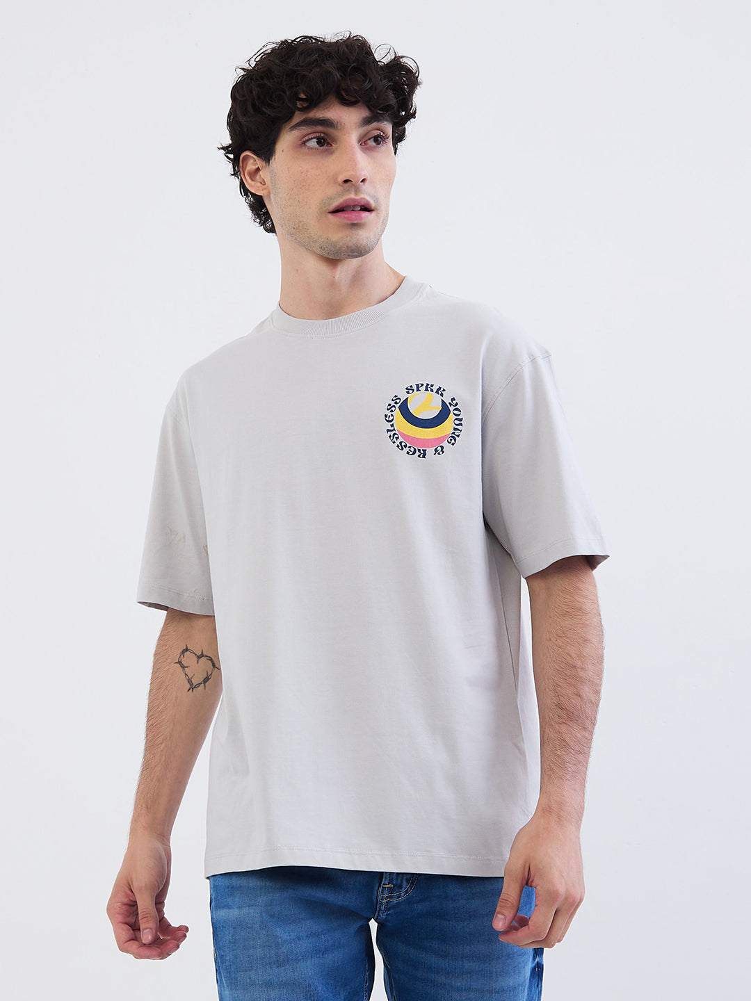 Spykar Silver Grey Comfort Fit Casual T-Shirt For Men